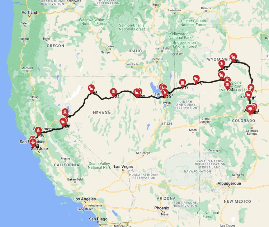 RV trip from Denver to San Francisco - Following the California trail Rush to Gold